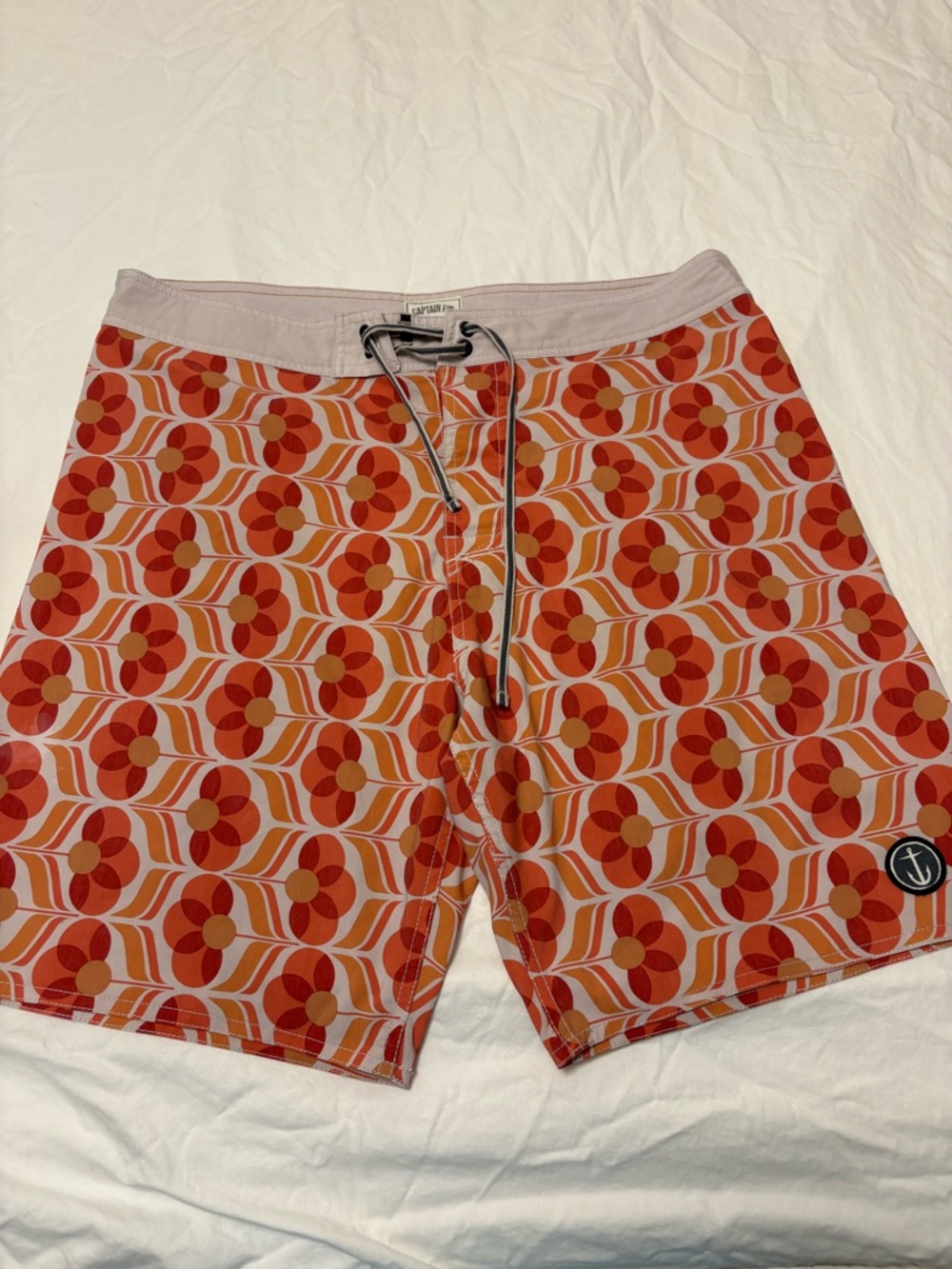 Captain Fins Men's Orange Retro Floral Swim Trunks